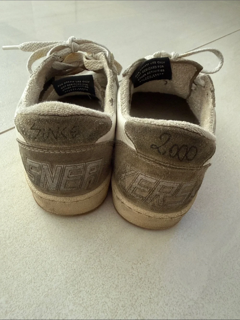 GGDB Super-Star Distressed Sneakers in White & Taupe